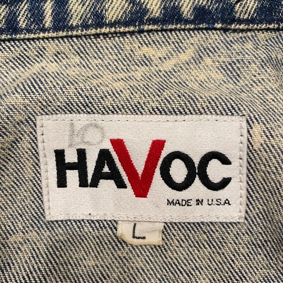 HAVOC Vintage 80s Acid Wash Fringe Womens Sz Large Blue Denim Jacket made in USA - Picture 8 of 9